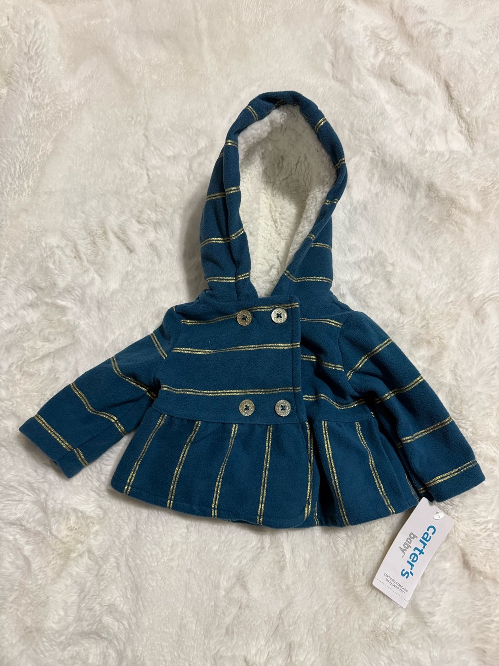 NWT Carter's Baby Girl Blue Gold Striped Hooded Peplum Jacket Size NB